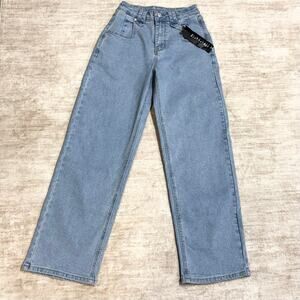 Emmiol Women’s XS Blue Wide Leg Jeans Denim Stretch Pockets Y2K Casual Fall New